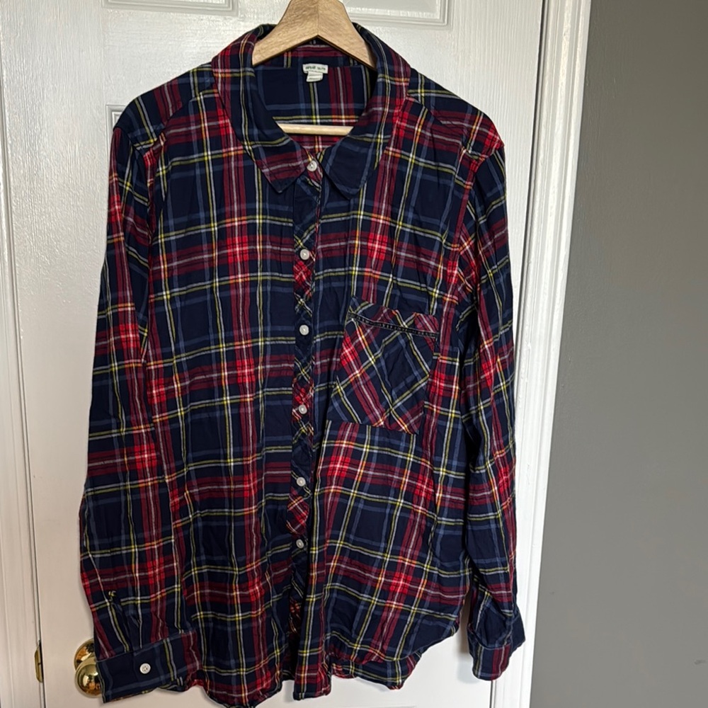 aerie Cozy Red and Blue Flannel Pajama Top